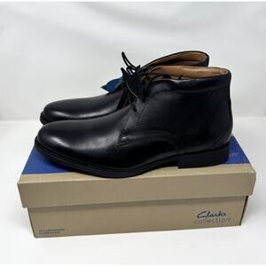 Clarks Men's Whiddon Mid Chukka Boot, Black Leather,  Size 11.5